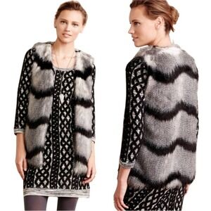 Elevenses by Anthropologie Ostrich Stripe Faux Fur Vest Size Large